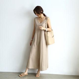 Plunge-neck Flared Maxi Tank Dress
