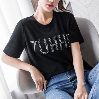 Beaded Slim-fit Short-sleeve T-shirt