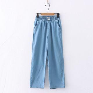 Elastic Waist Straight Leg Pants Light Blue - One Size