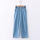 Elastic Waist Straight Leg Pants Light Blue - One Size