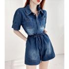 Denim Shirtwaist Playsuit Blue - One Size