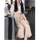 Short-sleeve Off Shoulder Top / Cropped Wide Leg Pants