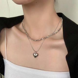 Heart Pendant Layered Stainless Steel Choker
