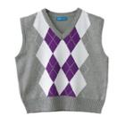 Argyle Cropped Sweater Vest Gray - One Size