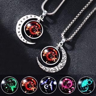 Zodiac Moon Pendant Stainless Steel Necklace