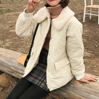 Fleece Collar Quilted Zip-up Jacket