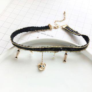 Alloy Cat Fish Bone Choker 1 Piece - Necklace - Black & Gold - One Size