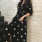 Dotted Elbow-sleeve Maxi Dress As Shown In Figure - One Size