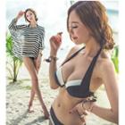 Set: Color Block Bikini + Striped Cover