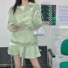 Polo-neck Logo Sweatshirt / A-line Skirt