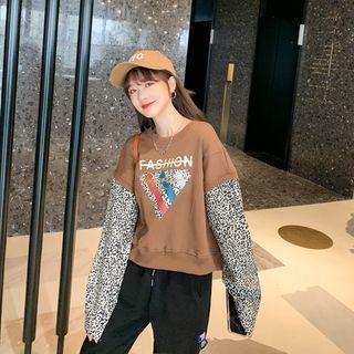 Leopard Print Panel Lettering Sweatshirt