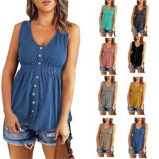 Button-up V-neck Flowy Tank Top