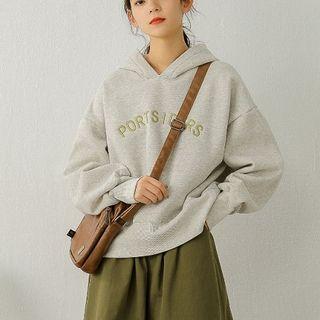 Lettering Embroidered Drawcord Long-sleeve Hooded Sweatshirt