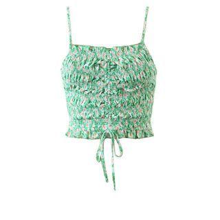 Spaghetti Strap Floral Print Drawstring Top