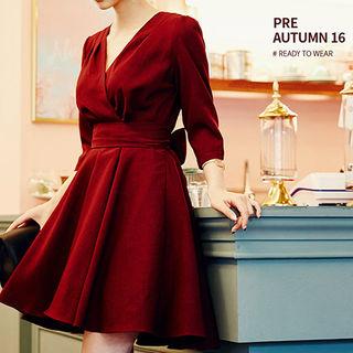 V-neck Tie-waist A-line Dress