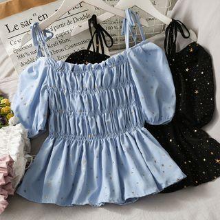 Star-print Ruched Top