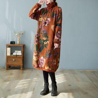 High-neck Fleece Lined Patterned Dress