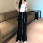 Set - High-waist Wide-leg Pants + Plain Tank Top