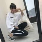 Set: 3/4 Sleeve Lettering T-shirt Dress + Striped Pants