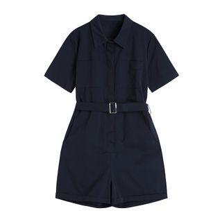 Short-sleeve Belt Waist Playsuit