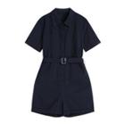 Short-sleeve Belt Waist Playsuit