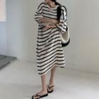 Round-neck Striped Short-sleeve Dress As Shown In Figure - One Size