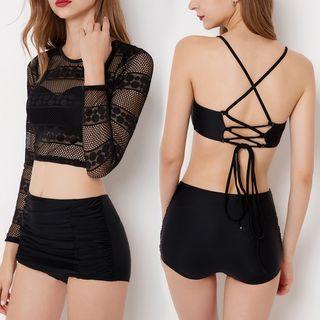 Set: Lace Up High-waist Bikini + Cover Up