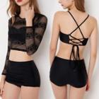 Set: Lace Up High-waist Bikini + Cover Up