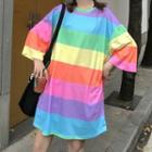 Rainbow Stripe Short Sleeve Oversized T-shirt