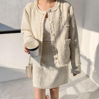 Set: Tweed Buttoned Jacket + Mini Skirt
