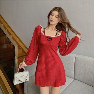 Lace Trim Knit Mini A-line Dress