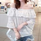 Elbow-sleeve Off Shoulder Top White - One Size