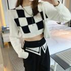 Checkerboard Cropped Sweater Checkerboard - Black & White - One Size