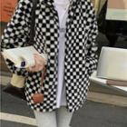 Checkerboard Fluffy Zip Jacket Check - Black & White - One Size