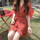 Tie-waist Ruffle Hem Floral Mini A-line Dress