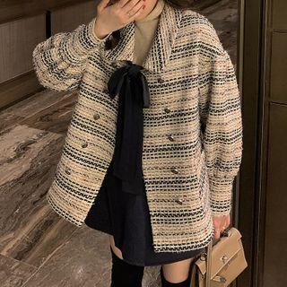 Tie-neck Double-breasted Tweed Jacket
