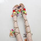 Rainbow Pompom Strappy Roman Sandals