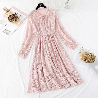 Tie-neck Plain Lace Maxi Dress