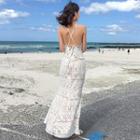 Sleeveless Open Back Lace Maxi Mermaid Dress