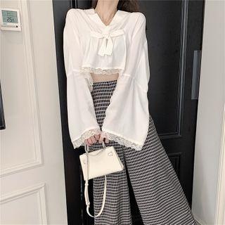 Bell-sleeve Lace Trim Cropped Blouse