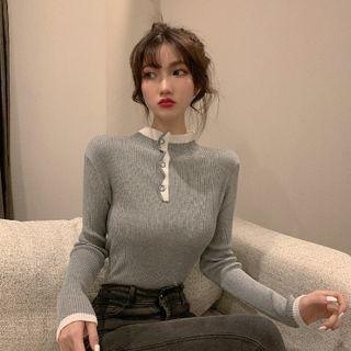 Henley Contrast Trim Sweater