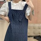 Short-sleeve Blouse / Denim Mini A-line Jumper Dress