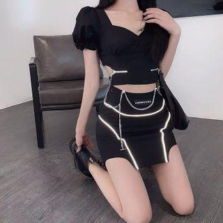 Chain-accent Mini Fitted Skirt