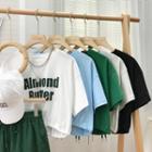 Lettering Drawstring-hem Cropped T-shirt