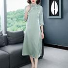 3/4-sleeve Traditional Chinese Satin A-line Dress
