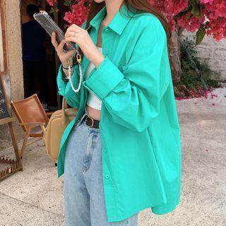 Long-sleeve Plain Shirt Green - Shirt - One Size