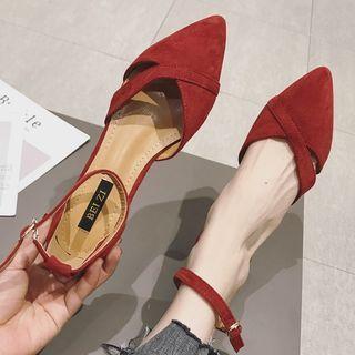 Pointy-toe Ankle Strap Block Heel Pumps