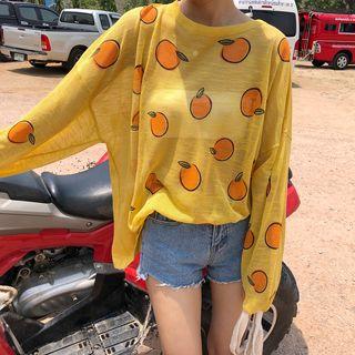 Wide Long-sleeve Print Top