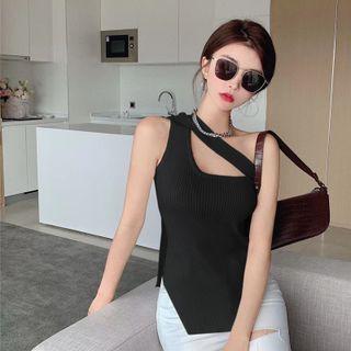 Asymmetrical Ribbed Knit Tank Top