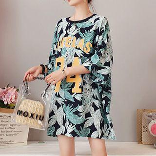 Leaf Print 3/4-sleeve T-shirt